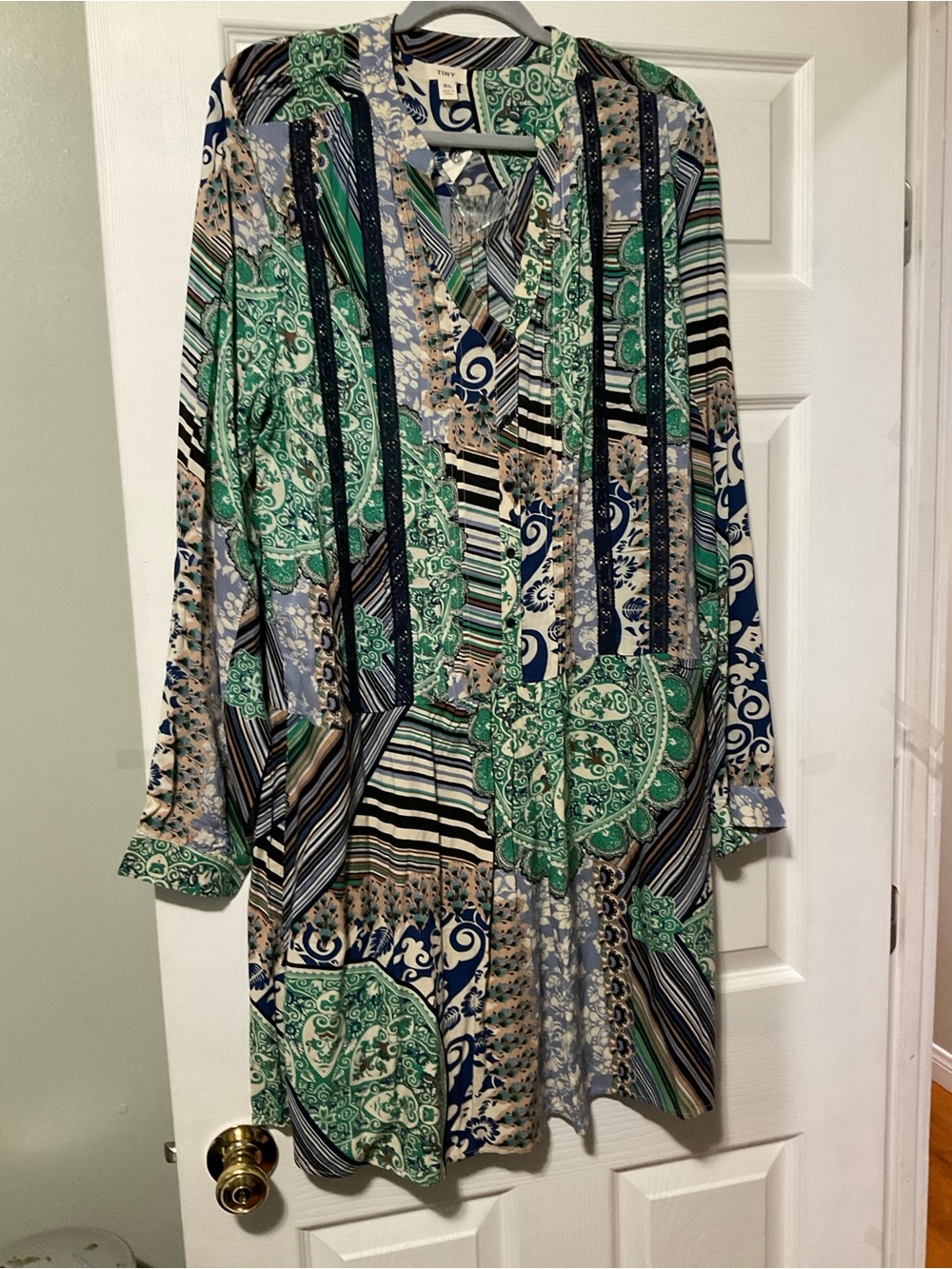 Anthropologie Green Navy Multicolor Patchwork Tunic Dress
